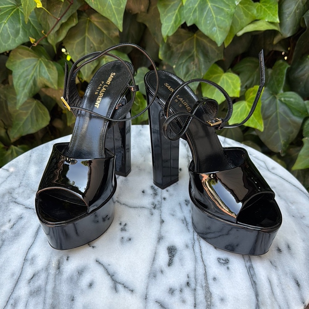 Saint Laurent Black Patent Leather Platform Sandals Sz.39
